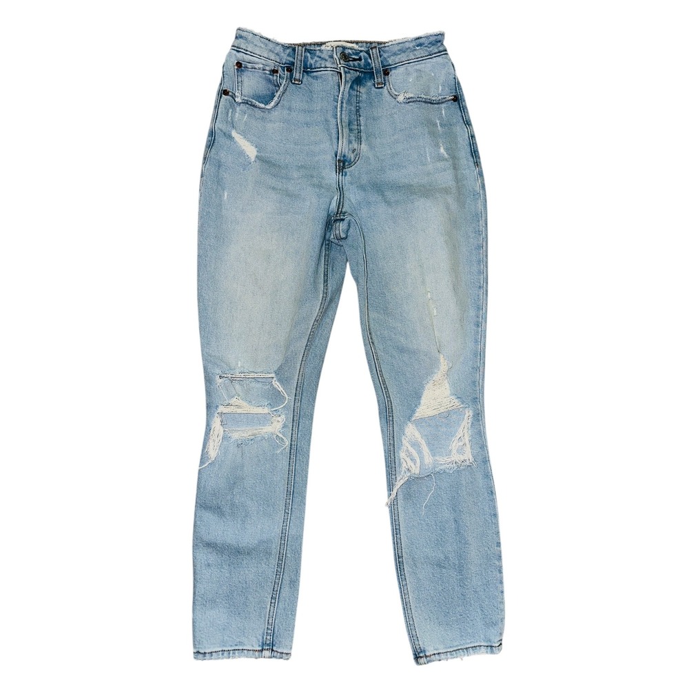 WB6 Abercrombie & Fitch The Skinny High Rise Curve Love Ripped Distressed Jeans